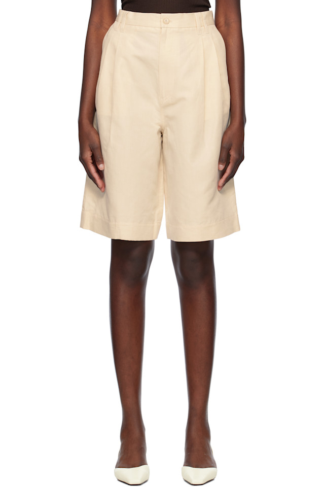 

Расклешенные льняные шорты с защипами Filippa K, белый
