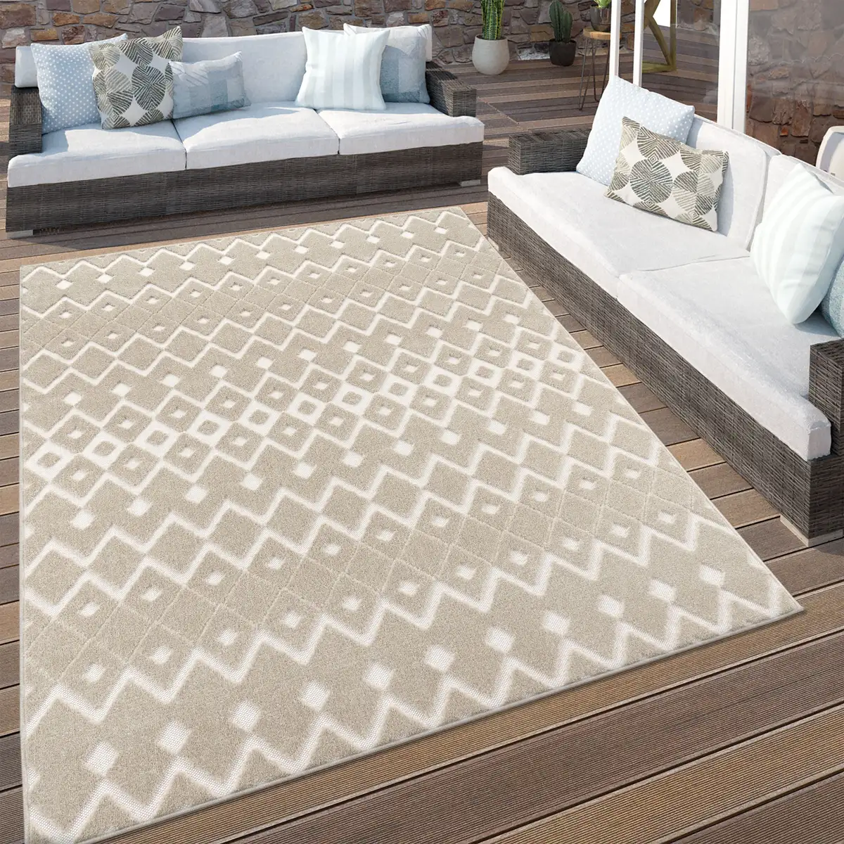 

Ковер Paco Home "Stilo 868", прямоугольный, с эффектом high-low, ромбы, также подходит в качестве дорожки для использования в помещении и на открытом воздухе 200х290 см, бежевый
