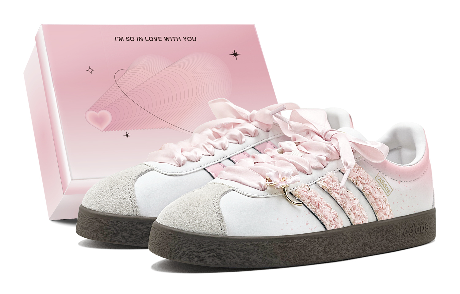 

Adidas Вл Корт Классик скейтборд обувь унисекс низкие бело-розовые, цвет Pink