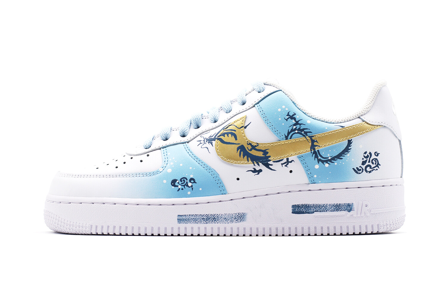 

Кроссовки Nike Air Force 1 Skateboard Shoes Women's Low-Top White Blue/Gold, Синий, Кроссовки Nike Air Force 1 Skateboard Shoes Women's Low-Top White Blue/Gold