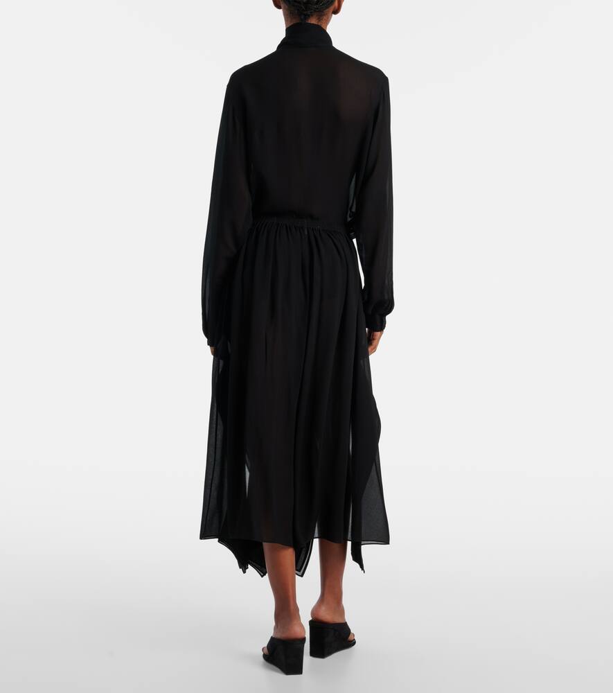 Низкие широкие брюки из жоржета Alaïa, Noir Alaia — фото 3