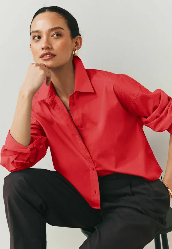 Блуза Next, Regular fit oversized boyfriend long sleeve shirt, красный — фото 4