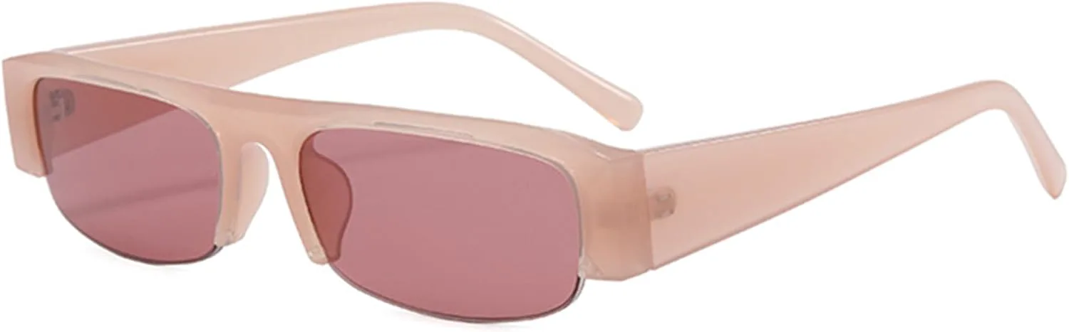 

bullabulling Винтажные солнцезащитные очки для мужчин, полуободковые квадратные очки без оправы для вождения, солнцезащитные очки для женщин с защитой UV400, Pink