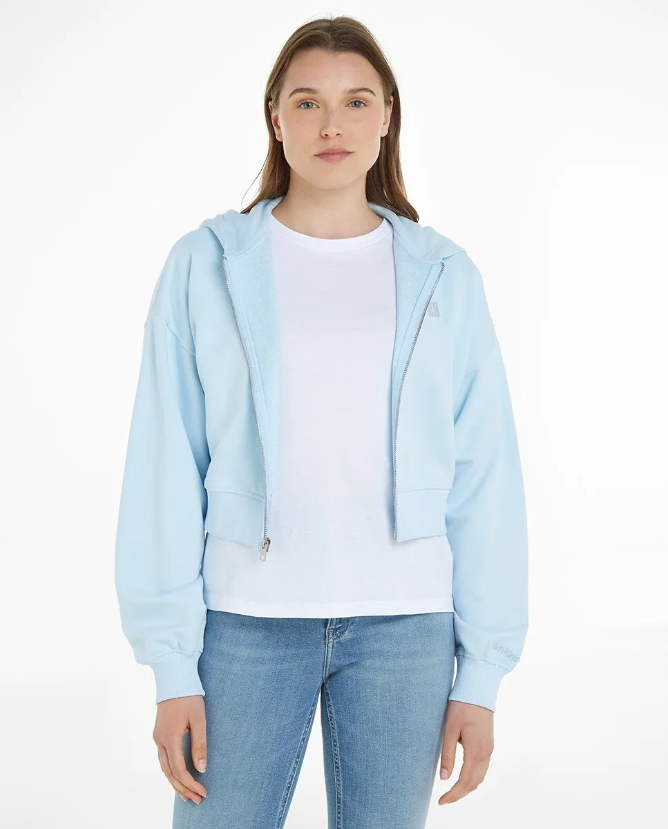 

Женская укороченная толстовка с капюшоном и молнией Calvin Klein Jeans, светло-голубой