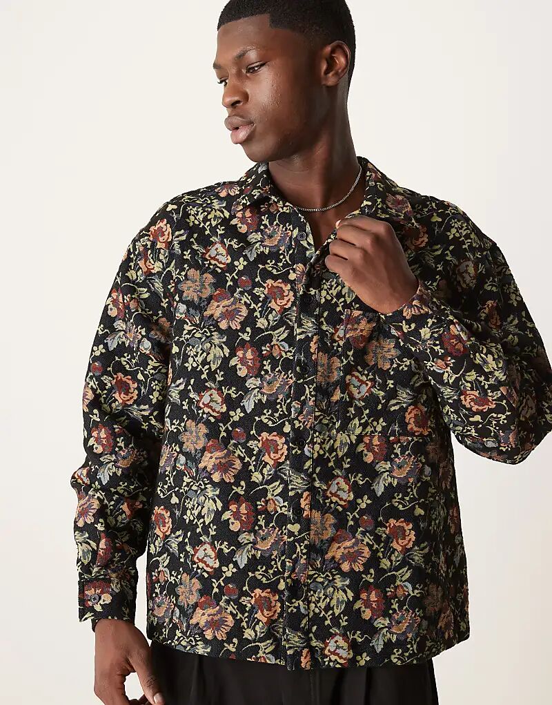 

Свободная рубашка свободного кроя из черного цветочного жаккарда ASOS DESIGN