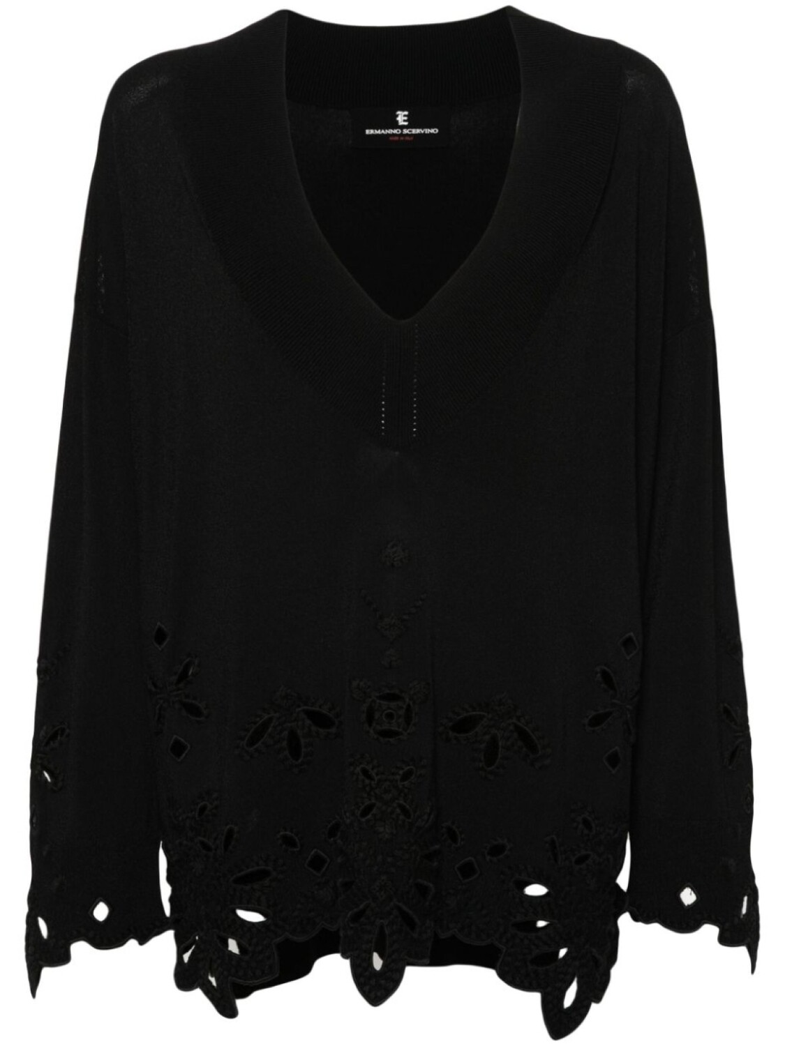

Ermanno Scervino джемпер в рубчик с английской вышивкой, черный