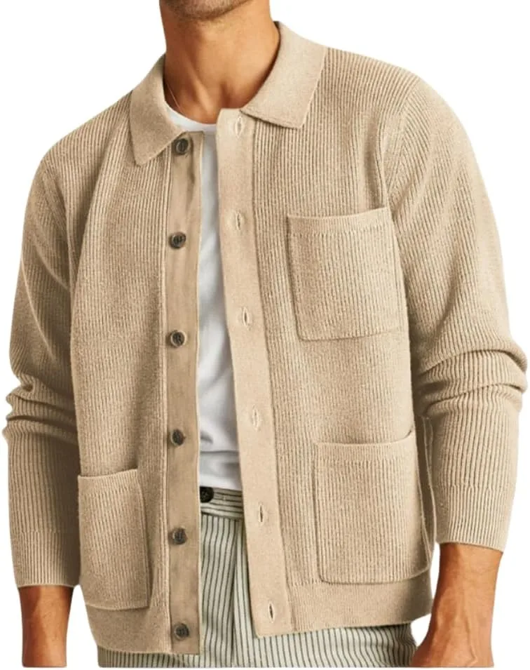 

Мужской кардиган с воротником и карманами SUGEBETA