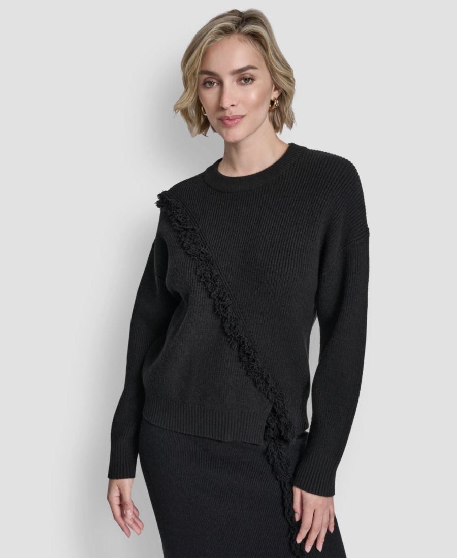

Женский свитер с длинными рукавами и бахромой DKNY, Black
