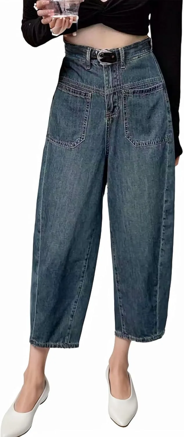 

Viatabuna женские мешковатые укороченные джинсы high waisted casual wide leg relaxed fit