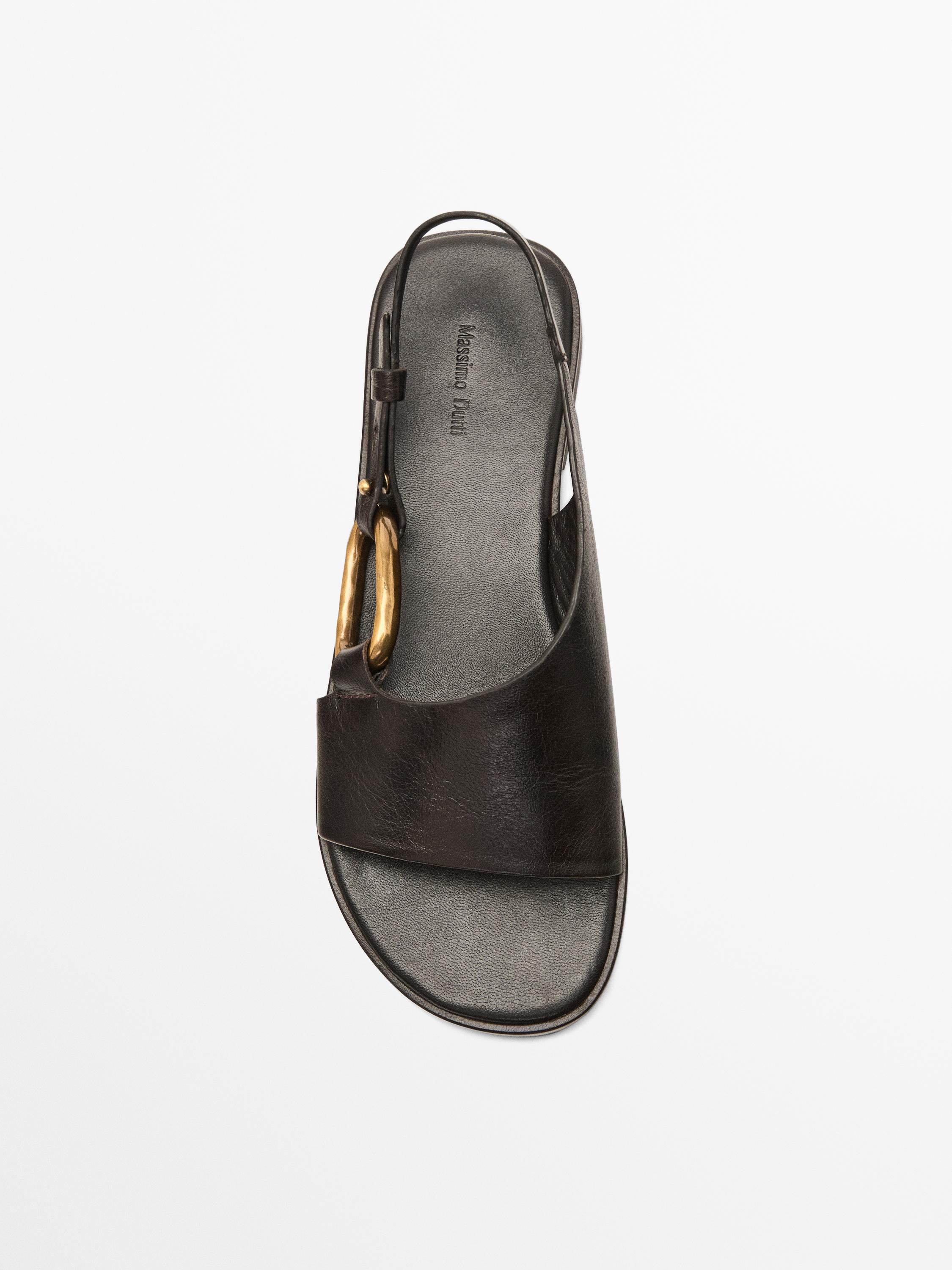 Кожаные сандалии с кольцевой деталью Massimo Dutti, коричневый — фото 3