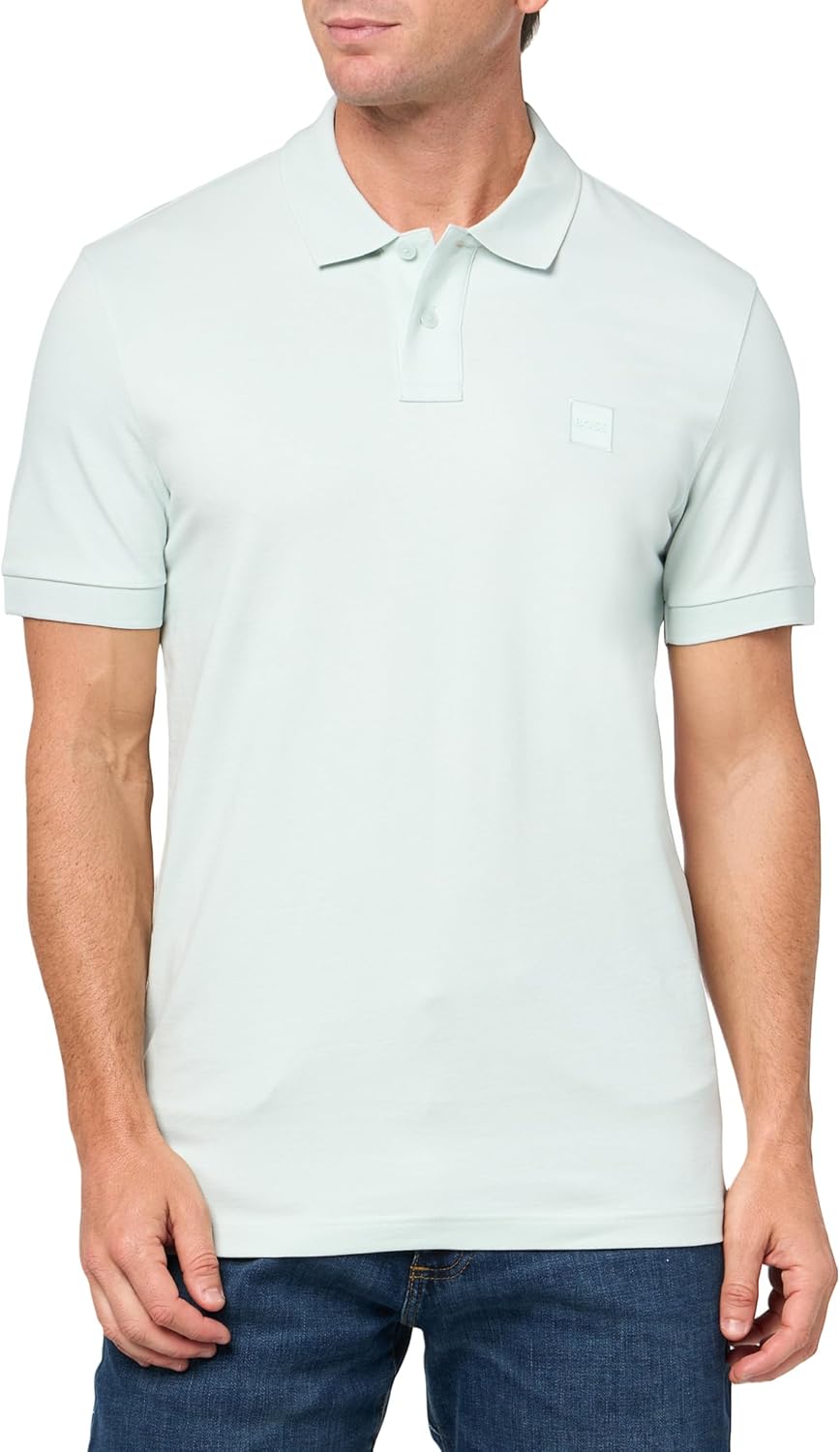 

BOSS Мужская поло с квадратным логотипом, приталенная, пике, Open Air Blue, Синий, BOSS Мужская поло с квадратным логотипом, приталенная, пике, Open Air Blue