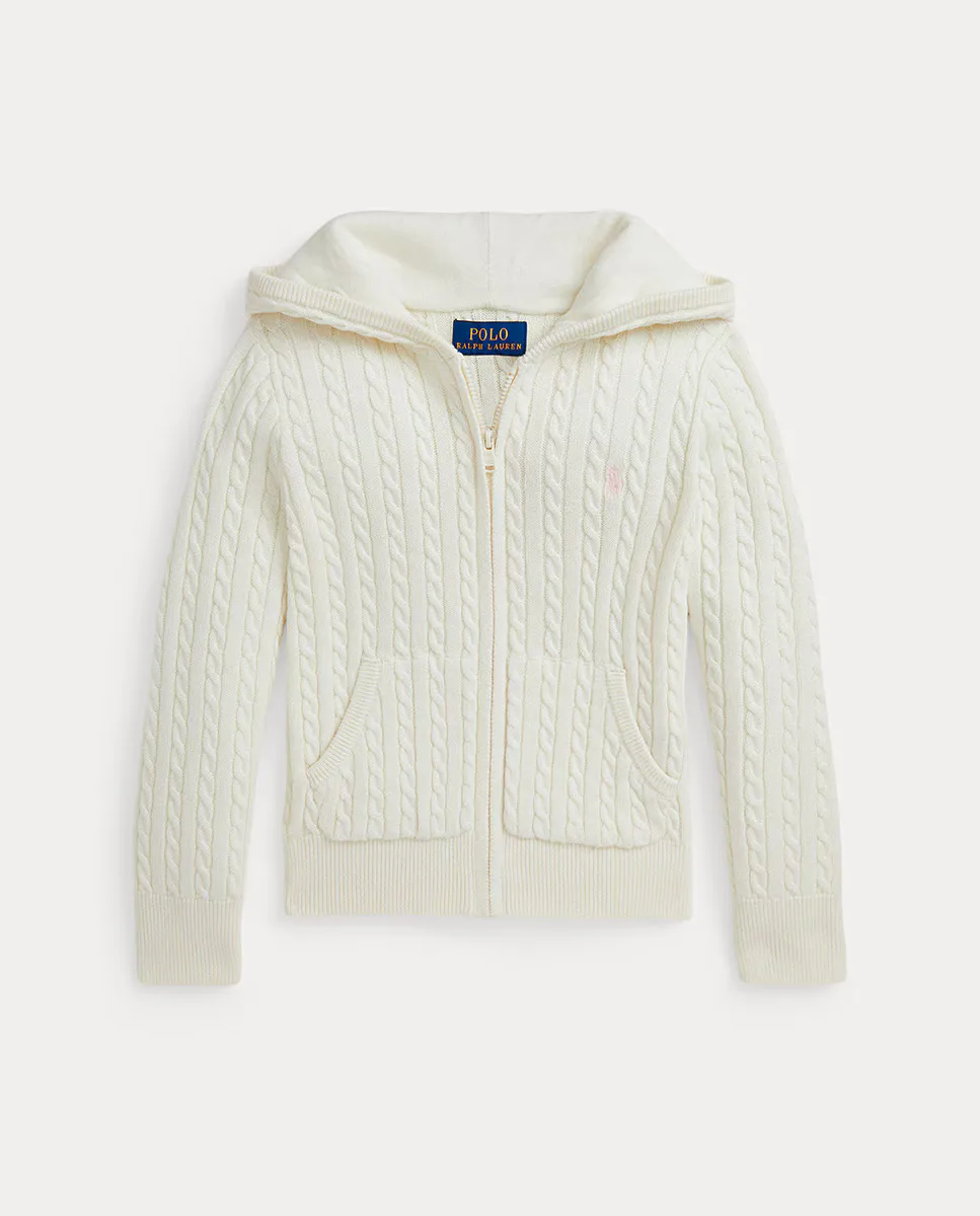 

Свитер косой вязки для девочки с капюшоном Polo Ralph Lauren, цвет Crema