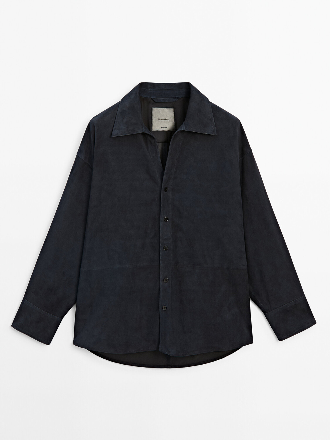 

Координатная кожаная замшевая рубашка оверсайз Massimo Dutti, синий