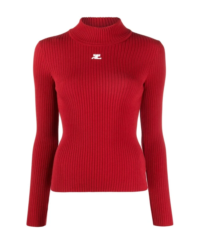 

Красный ребристый вязаный свитер с высоким воротником Courrã¨Ges, красный