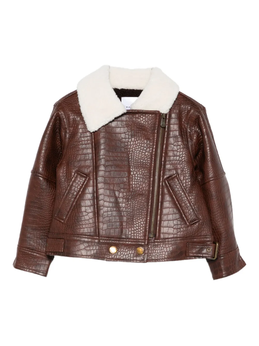 

Кожаная куртка с тиснением под крокодила Pinko Kids, коричневый