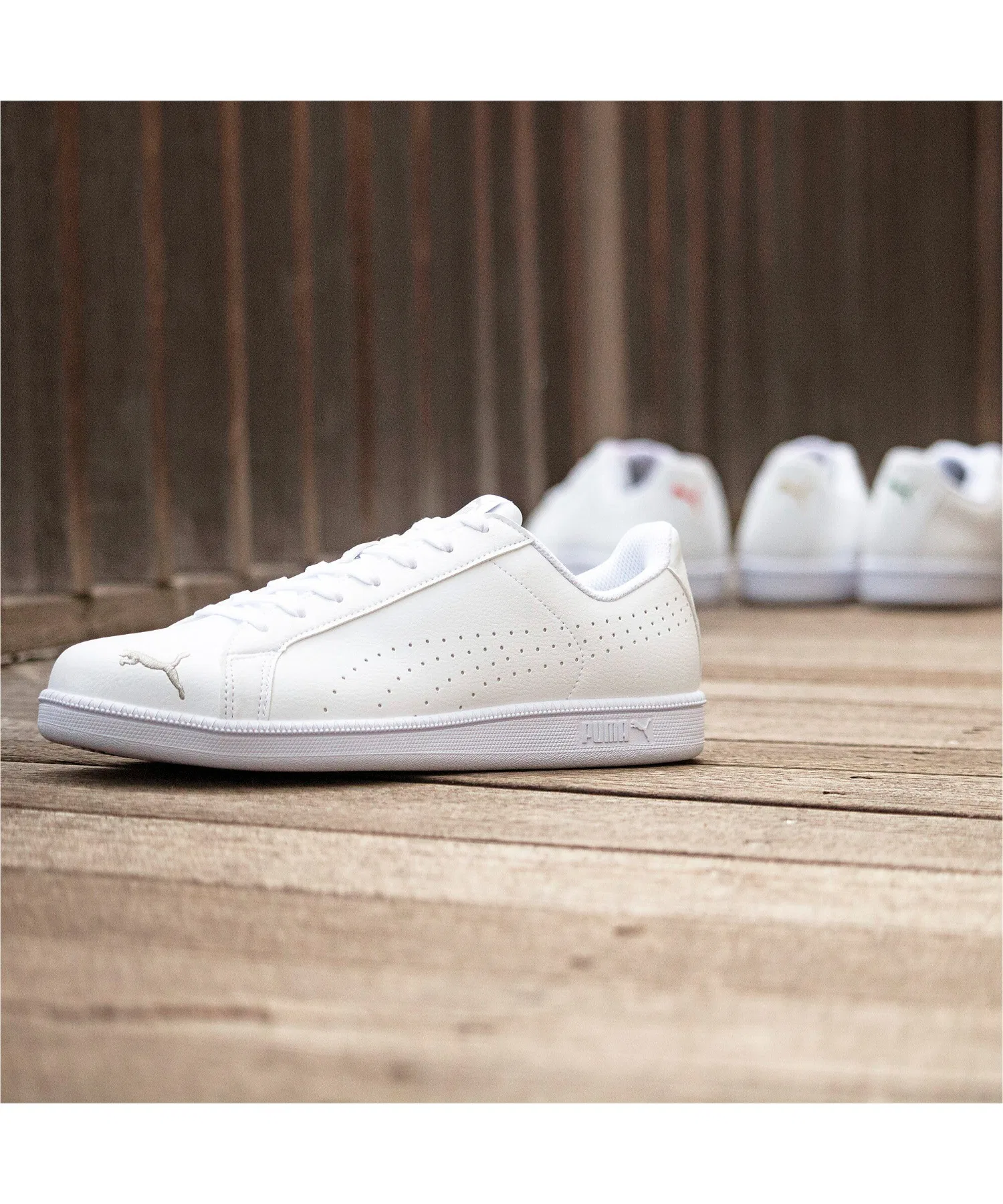 Унисекс кроссовки PUMA Smash Cat Perf FS SL кожаные белые с зелёным — фото 3