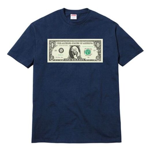 

Футболка fw17 dollar tee navy printing round neck short sleeve navy blue Supreme, синий