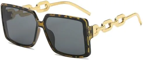 

Солнцезащитные очки в крупной квадратной оправе в стиле ретро с цепочкой на дужках, модель 2027 года. Стиль: уличные фотоочки для женщин MTZJH, Gold Leopard