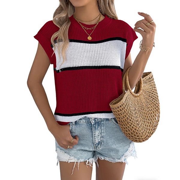 

Женская полосатая безрукавка свободного кроя с круглым вырезом Clearflower, Red, Красный, Женская полосатая безрукавка свободного кроя с круглым вырезом Clearflower, Red