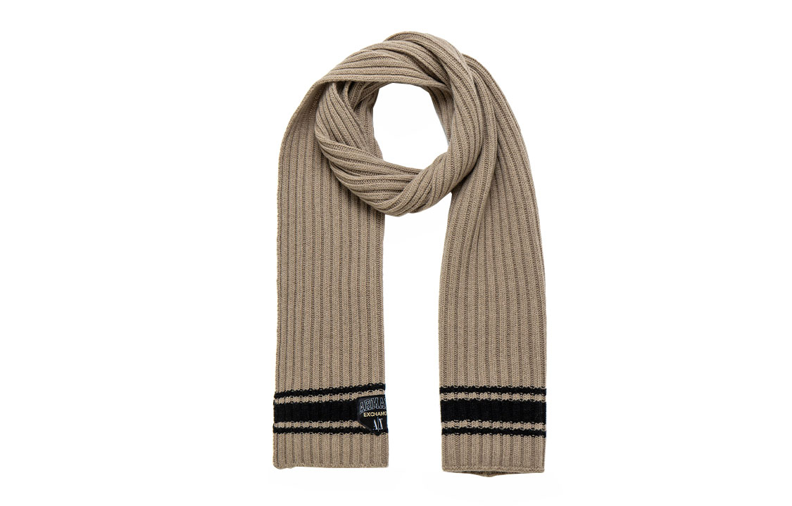 

Шерстяной вязаный шарф Armani Exchange из овечьей шерсти и полиамида, женский, кофейный