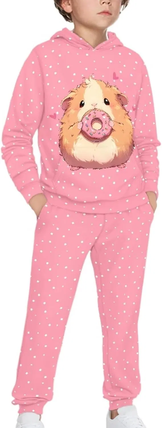Спортивный костюм для девочек YECARYPOD, свитшот и джоггеры, Hamster, pink, 5-12 лет — фото 3