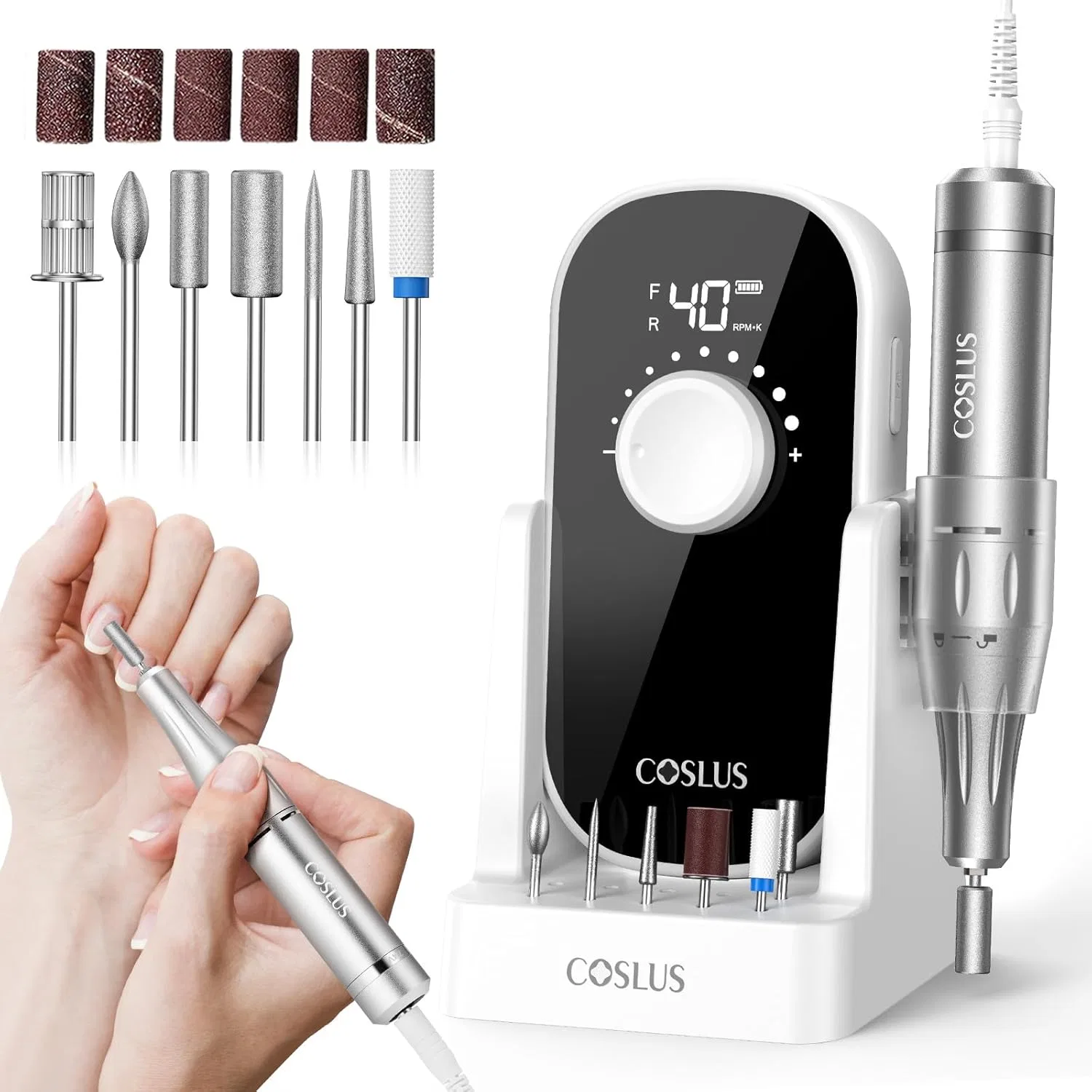 Электрический аппарат для маникюра COSLUS E51, 40000 об/мин, 6-в-1 Coslus, White