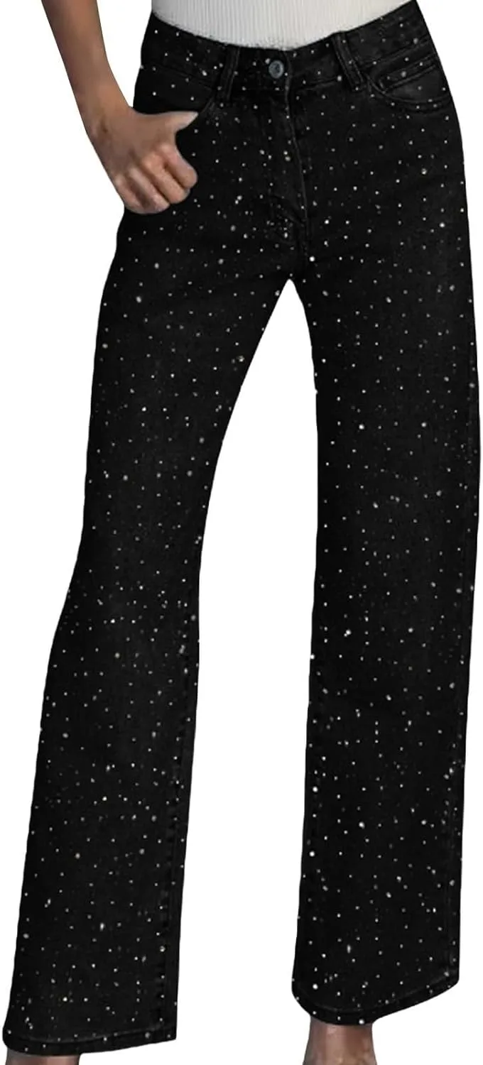 Женские джинсы с пайетками baggy Y2K high waisted wide leg