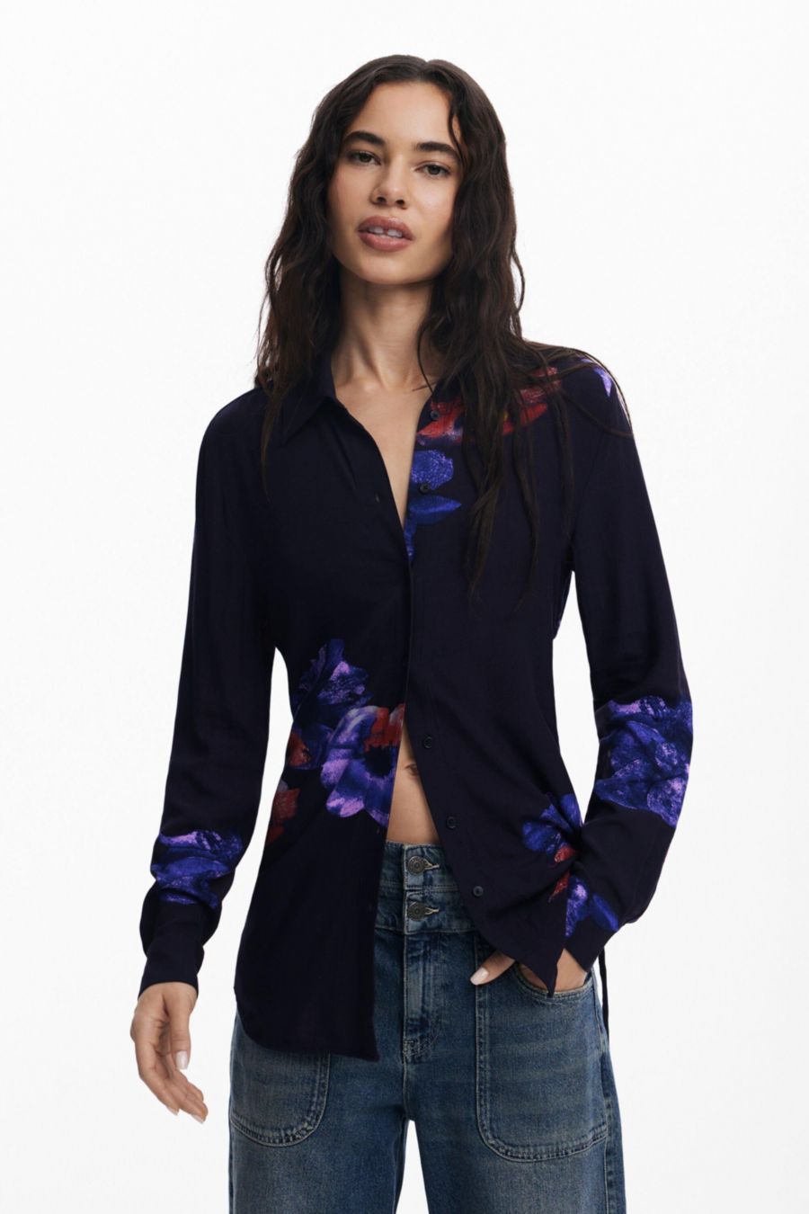 

Женская струящаяся рубашка с цветочным принтом и сборками Desigual, Black