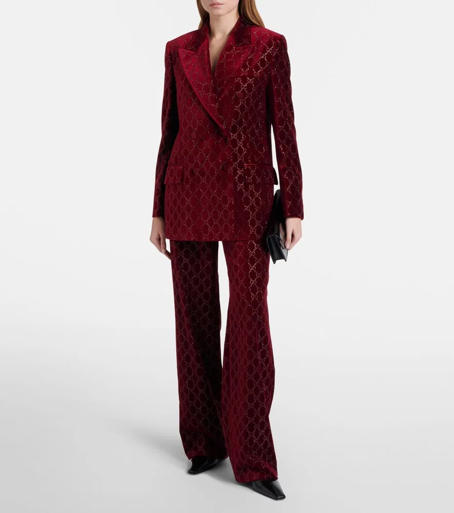 Брюки широкие Gucci GG, хлопковый бархат, красный — фото 2