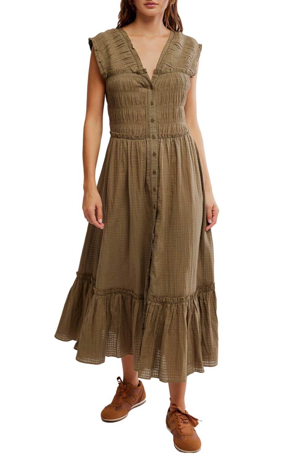 

Desert Dazed Sleeveless Cotton Midi Dress In Caiman Free People, Caiman