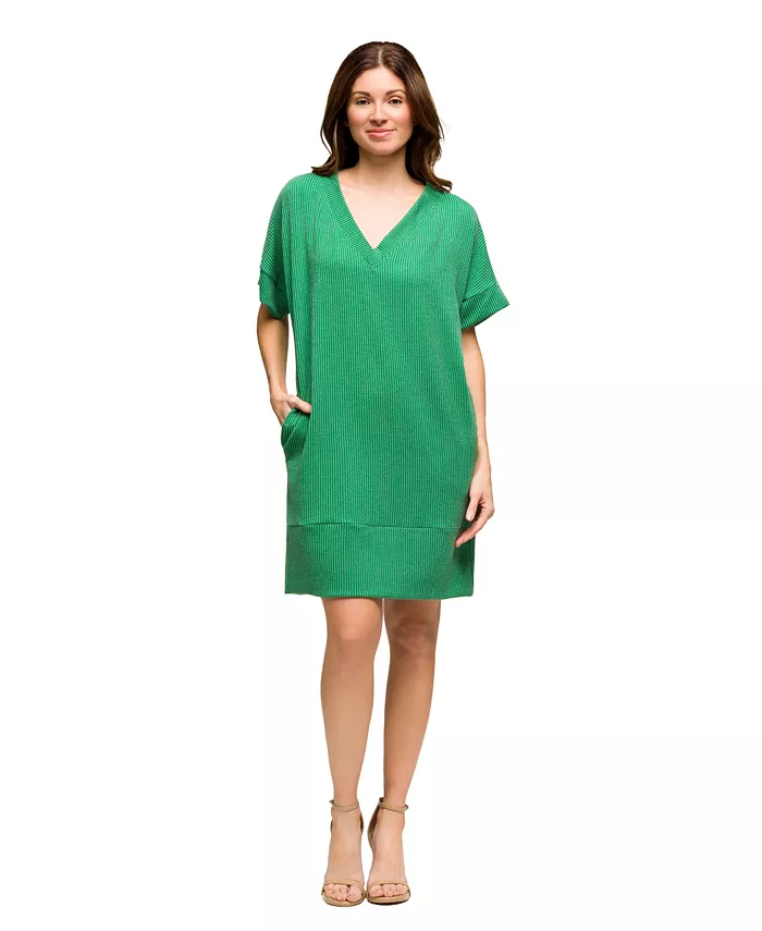 

Женское платье-футболка свободного кроя с V-образным вырезом и короткими рукавами, карманами 24seven Comfort Apparel, зеленый