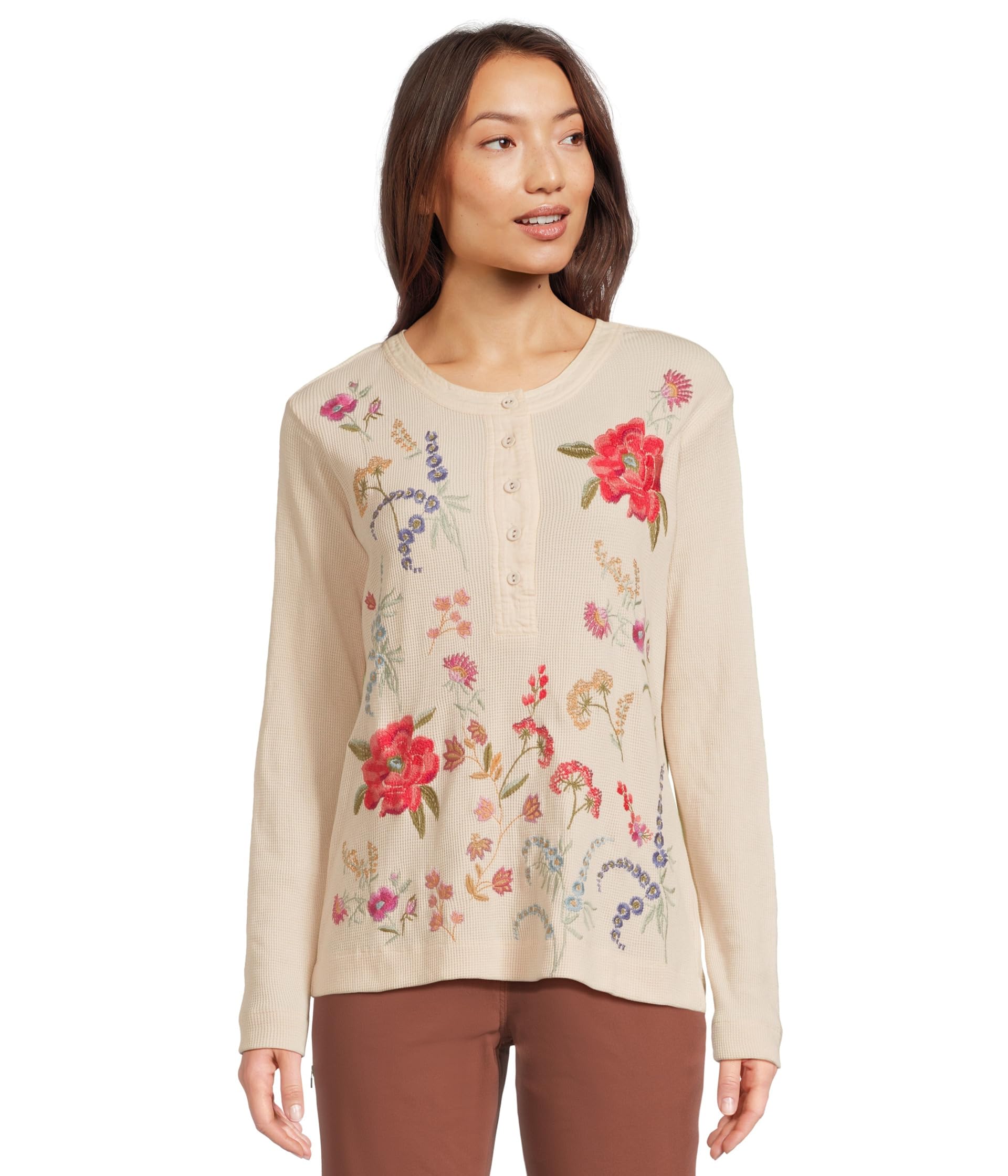 

Топ Johnny Was Mixed Media Henley Thermal, цвет Shell