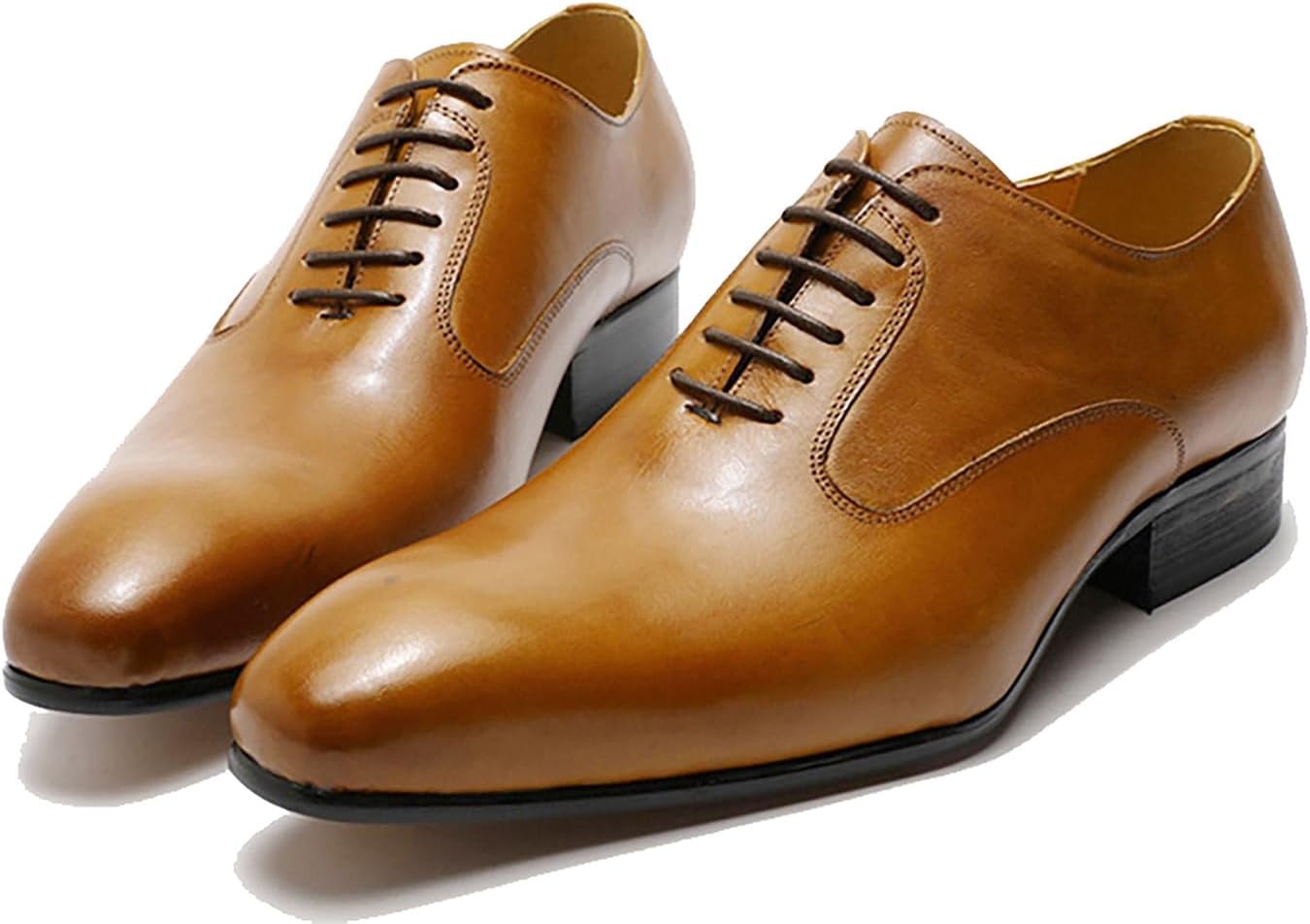 Мужские туфли Santimon Oxfords для официального стиля, из натуральной кожи, с гладким носком, современные модельные туфли Derby для выпускного вечера, свадьбы, делового и повседневного стиля, модные и удобные смокинговые туфли для мужчин, Tan — фото 4