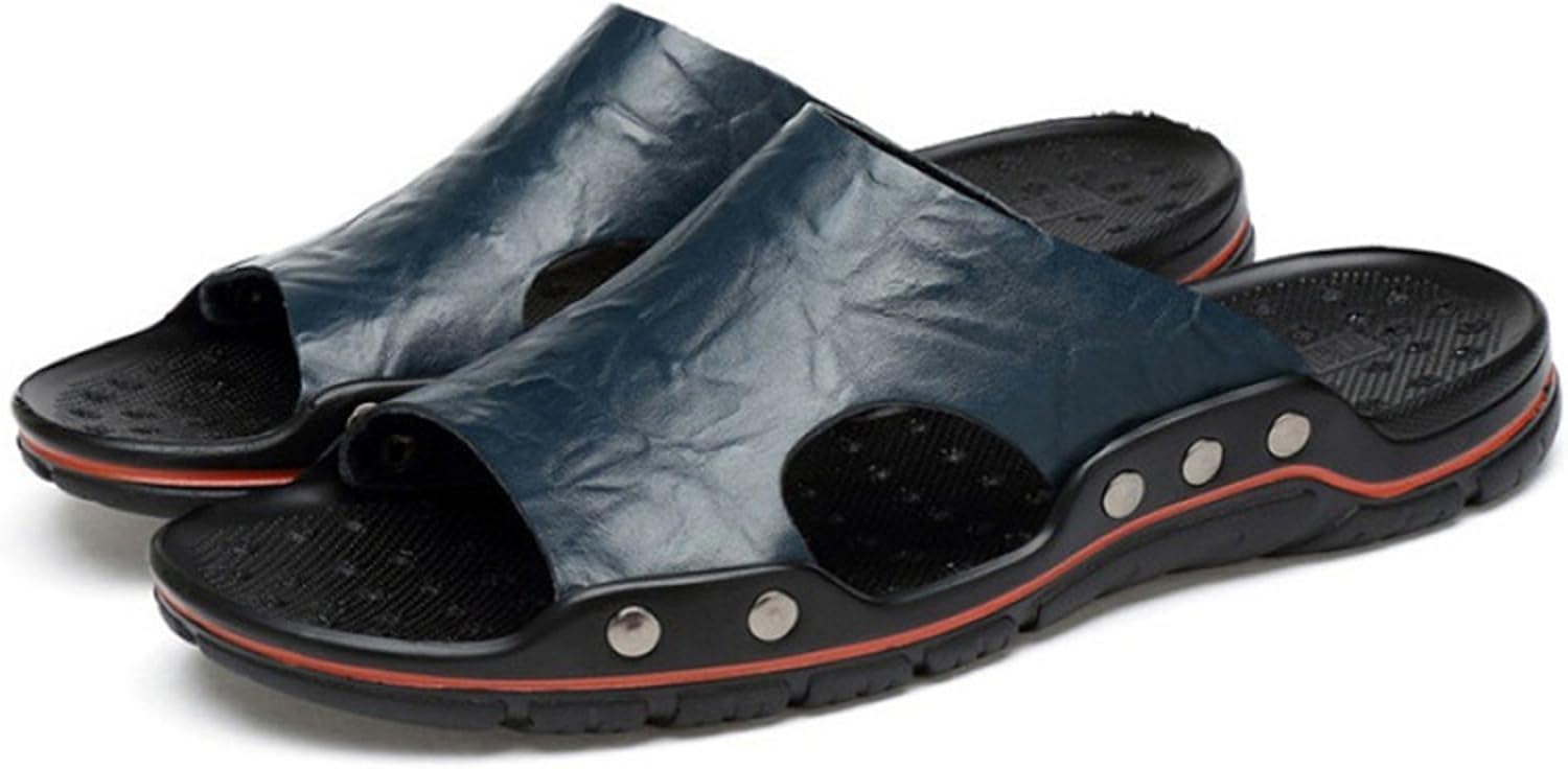 

Мужские кожаные повседневные сандалии CHUUMEE, пляжная обувь с антискользящей подошвой и плоской подошвой, синий