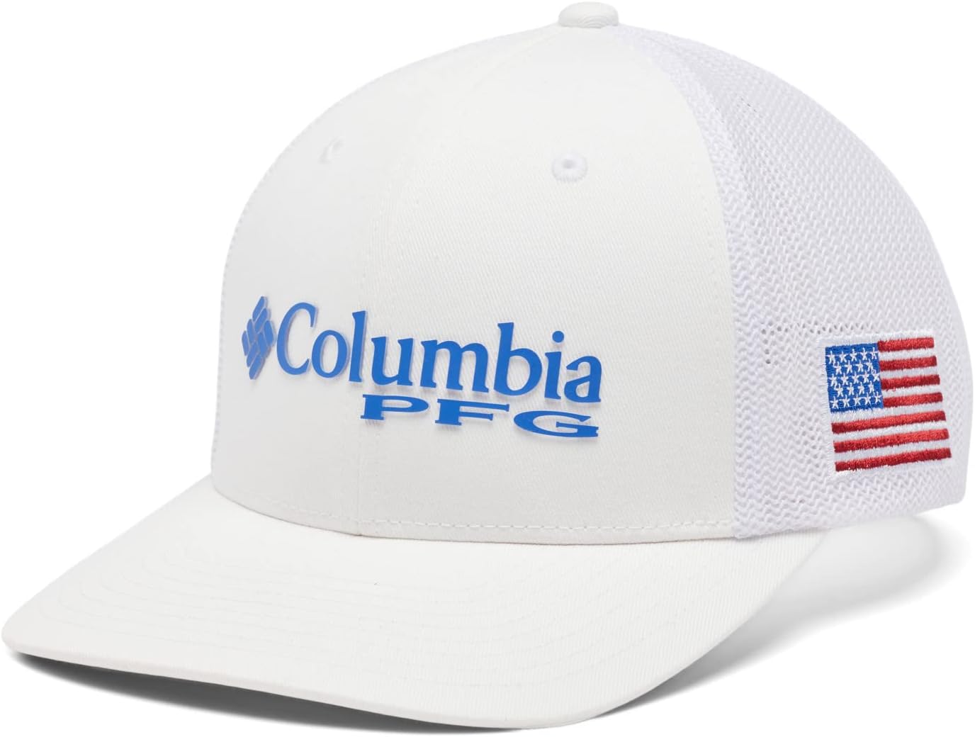 

Бейсболка Columbia Unisex для взрослых PFG с сеткой, White, Vivid Blue, Usa Flag