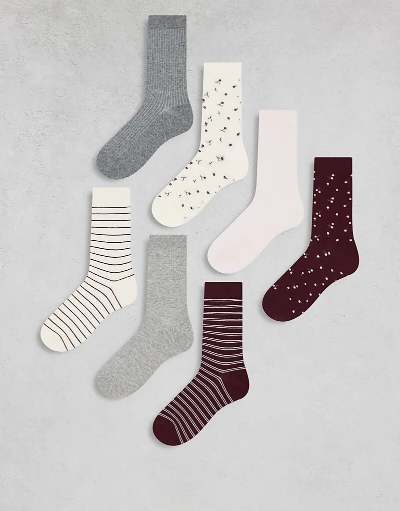 

Упаковка из 7 пар носков Lindex с цветочным и полосатым принтом, разноцветные