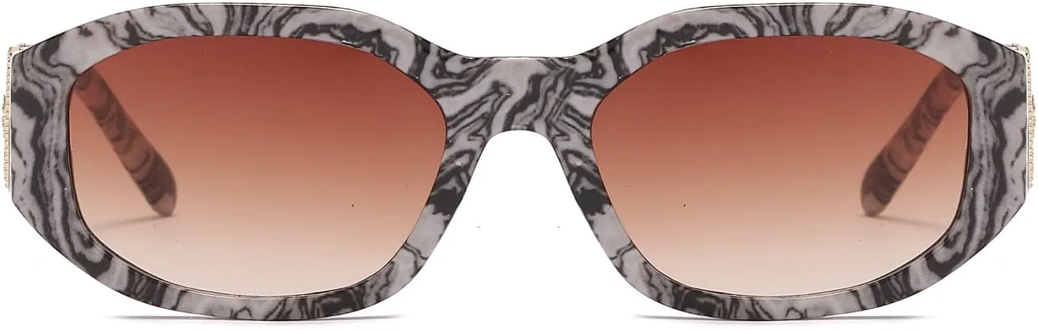 

Солнцезащитные очки Hanj Retro прямоугольной формы для женщин и мужчин, модные винтажные овальные солнцезащитные очки в стиле 90-х, Black White Pattern Frame