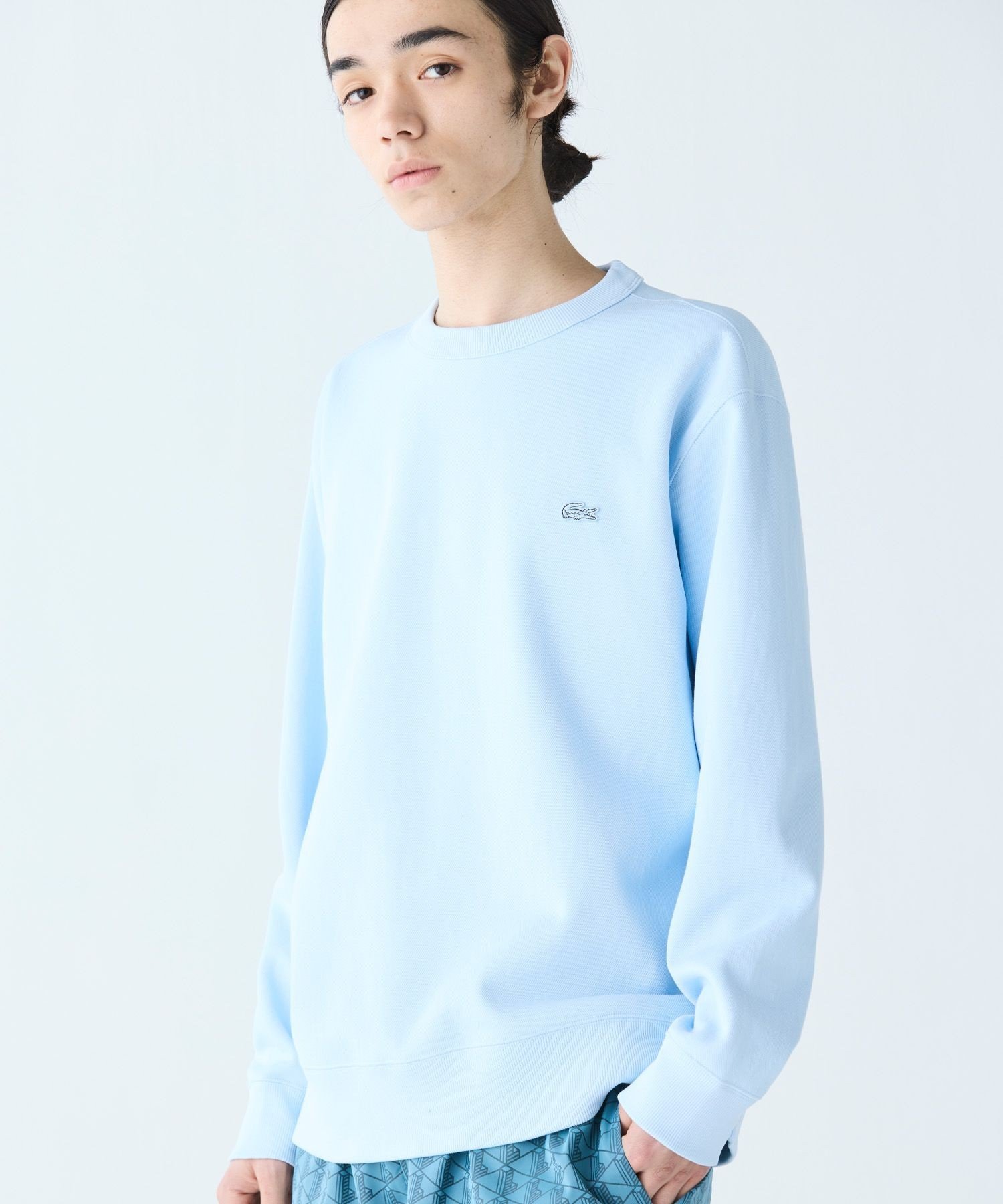 Однотонная толстовка из пике с круглым вырезом LACOSTE, Light blue