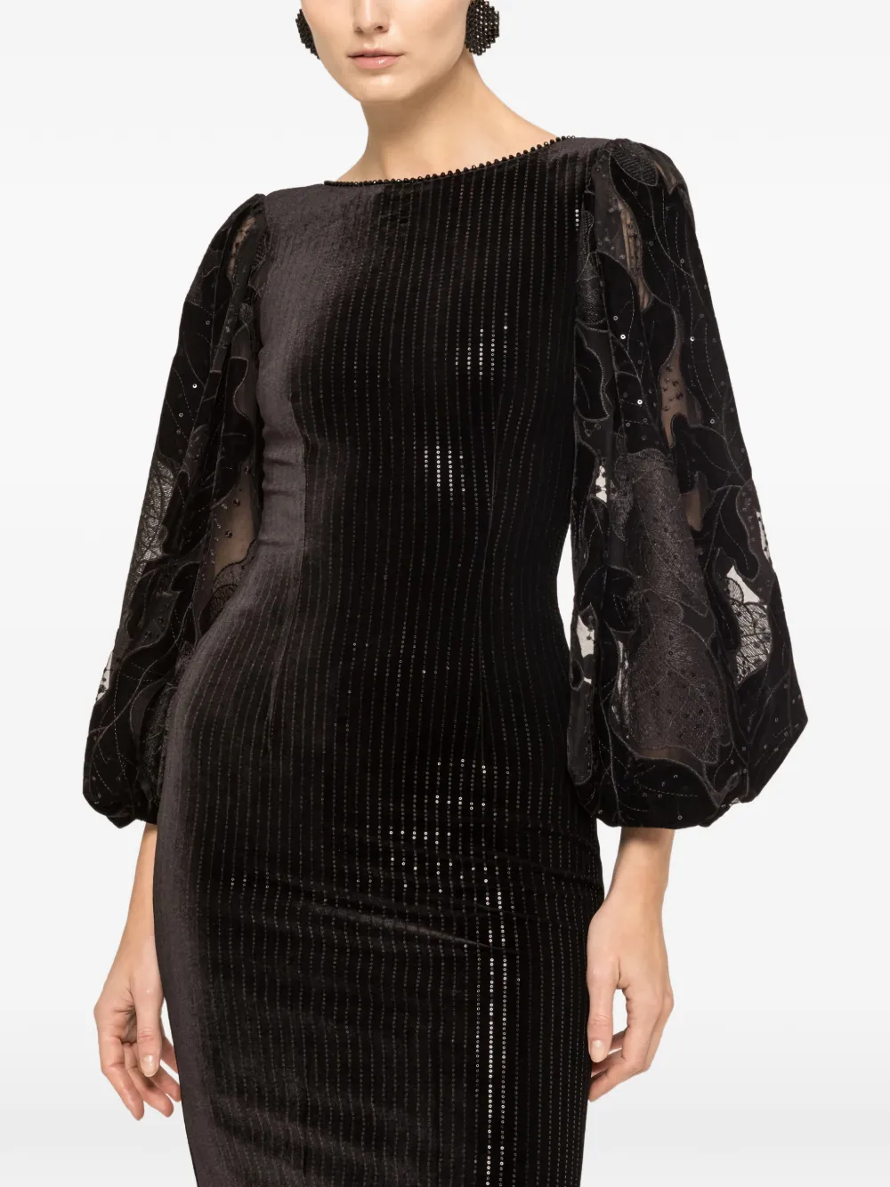 

Вельветовое миди-платье с отделкой пайетками Nissa, черный