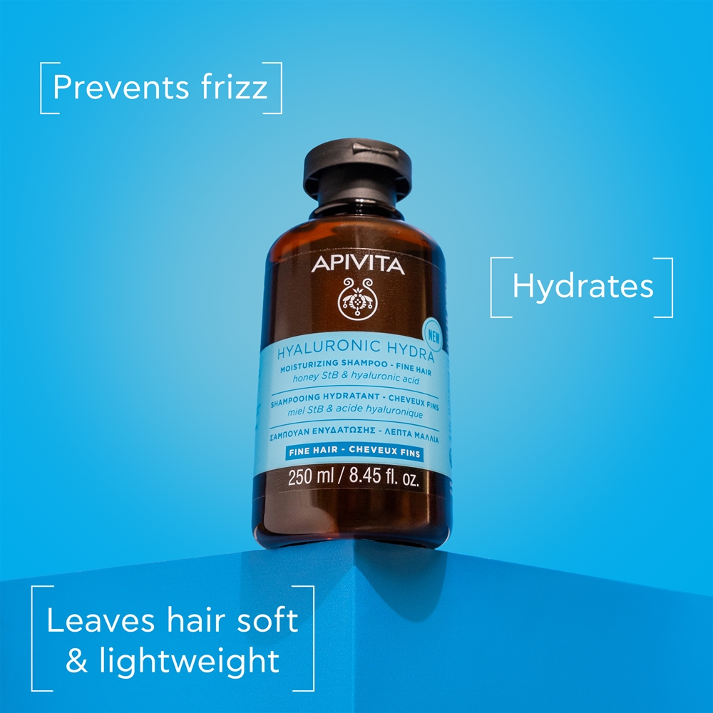 Увлажняющий шампунь Hyaluronic Hydra для тонких волос. Увлажняющий шампунь для тонких волос. Apivita, 250 мл — фото 2