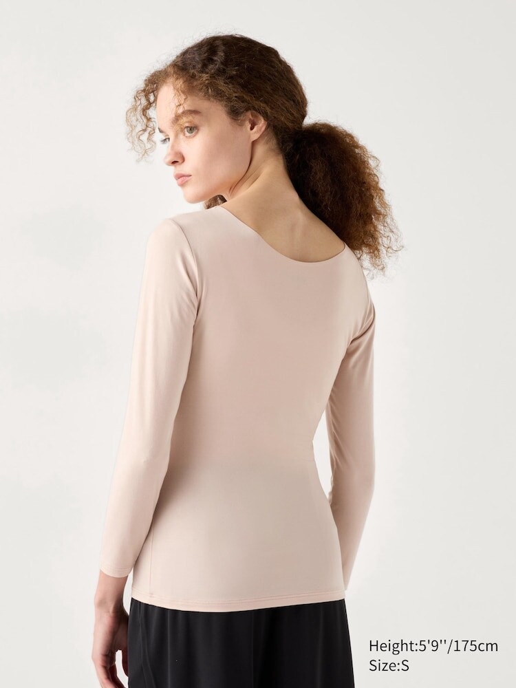 Топ Uniqlo HEATTECH с круглым вырезом и длинными рукавами, розовый — фото 2