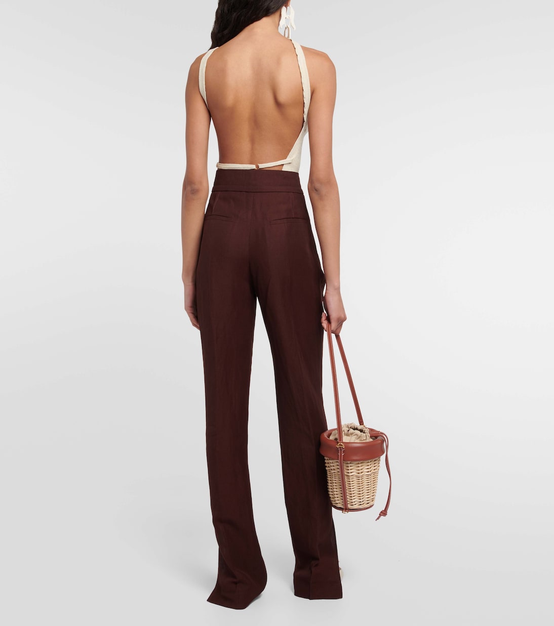 Зауженные брюки с высокой талией Le Pantalon Tibau Jacquemus, темно-коричневый — фото 3