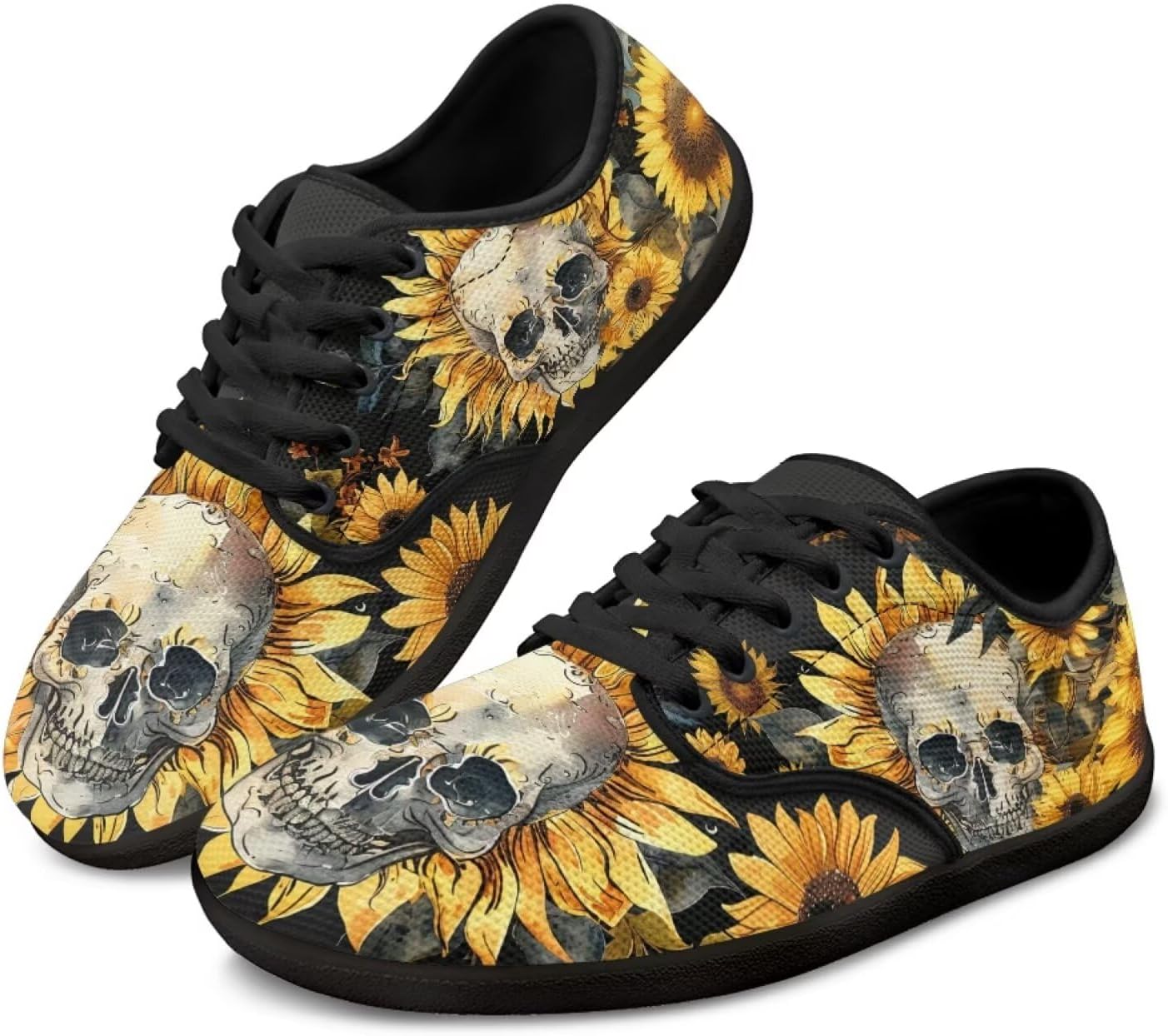 

Кроссовки Skull для женщин и мужчин, повседневная обувь для бизнеса, с широкой носочной частью, босоножки, обувь для ходьбы с нулевым перепадом Pointodoor, Skeleton Sunflower