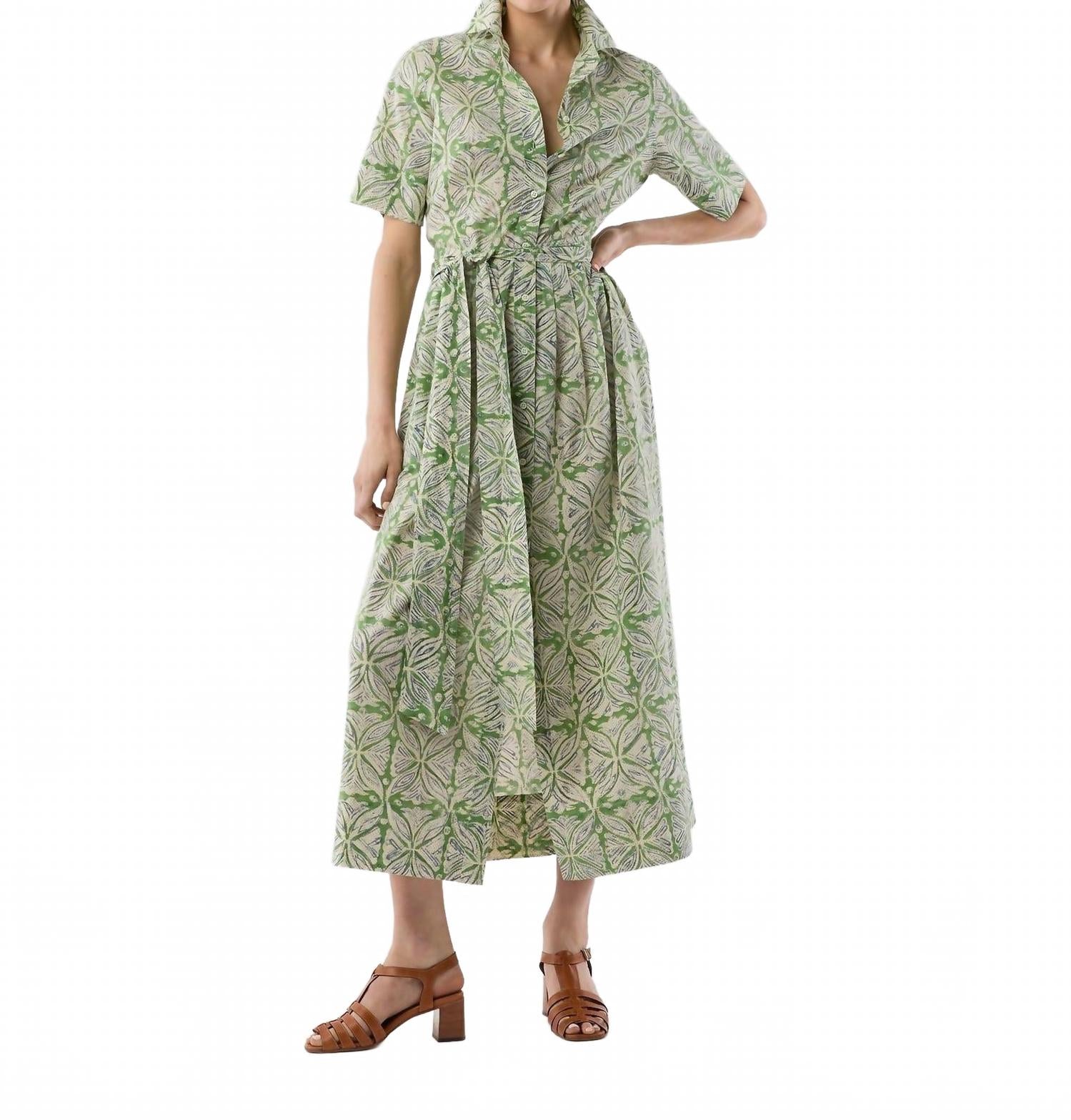 

Классическое платье-рубашка макси с короткими рукавами в зеленом цвете Ann Mashburn