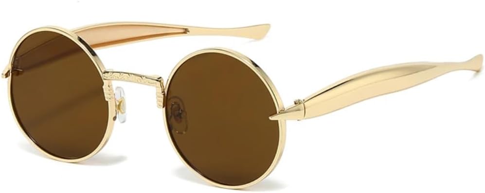 

Ретро маленькие круглые металлические мужские солнцезащитные очки, модные прозрачные линзы цвета океана, защита от УФ-излучения UV400, женские трендовые очки в стиле панк TVTBBVV, Golden Tea