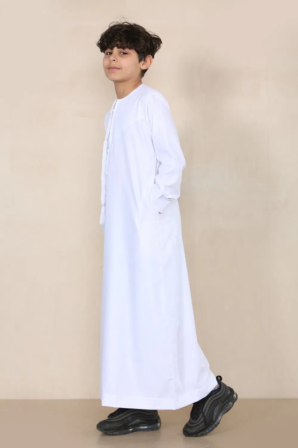 Arabic Thobes Детская белая блузка для мальчиков, эмиратская джубба, исламская одежда, кафтан, праздничный шнурок с кисточками