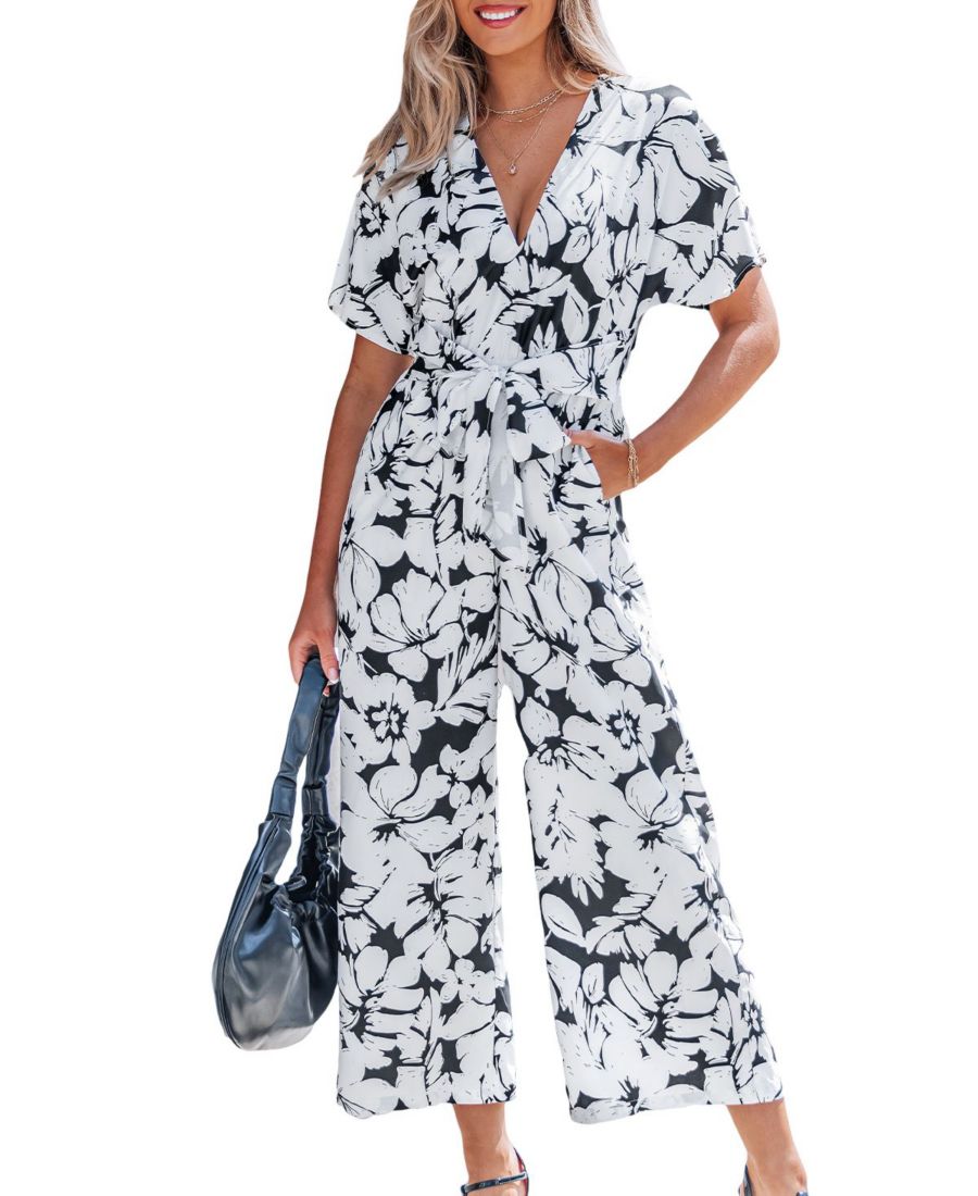 

Женский комбинезон с цветочным принтом и V-образным вырезом Cupshe, White