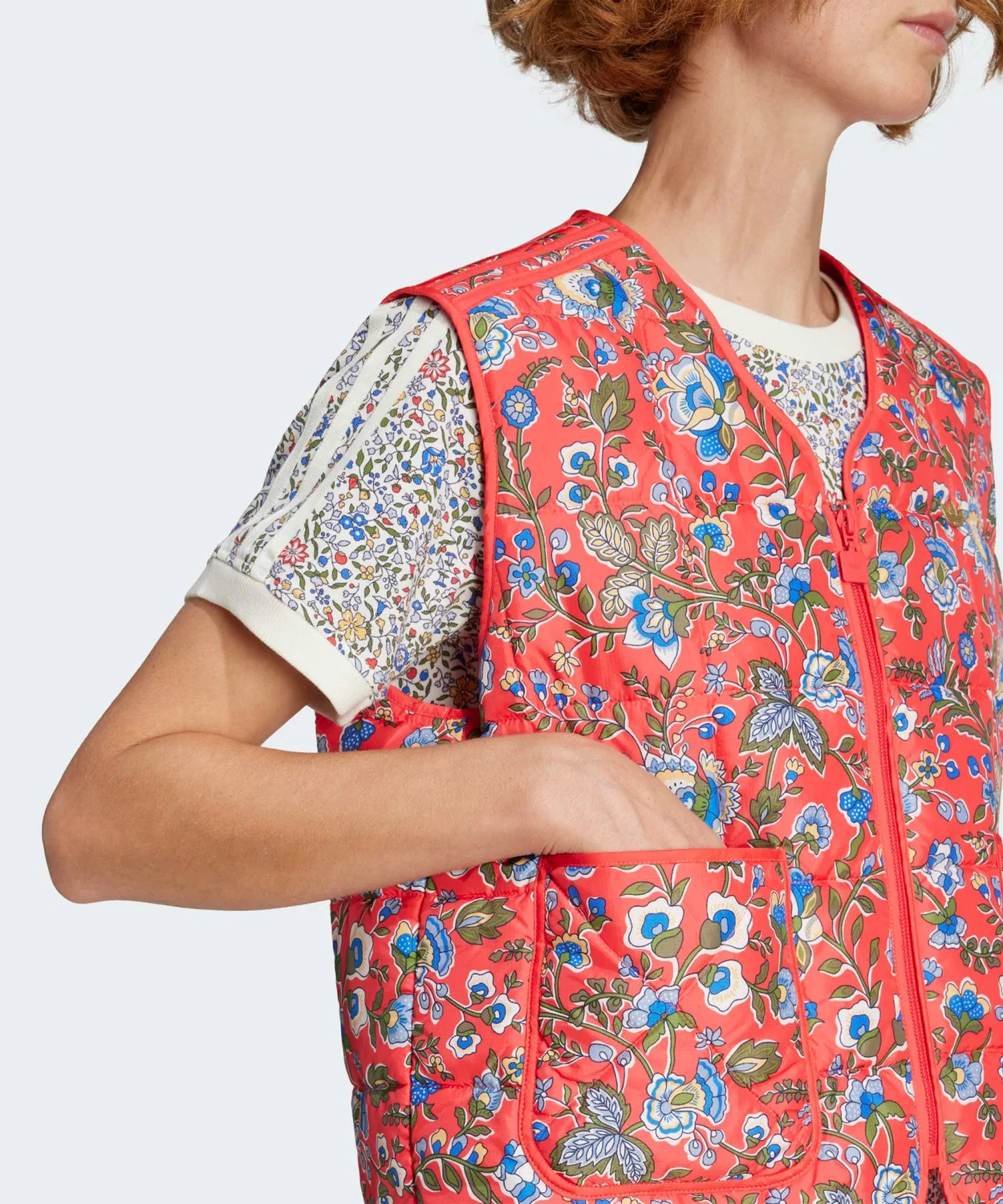 Жилет стеганый adidas Originals коллаборация Liberty London красный — фото 4