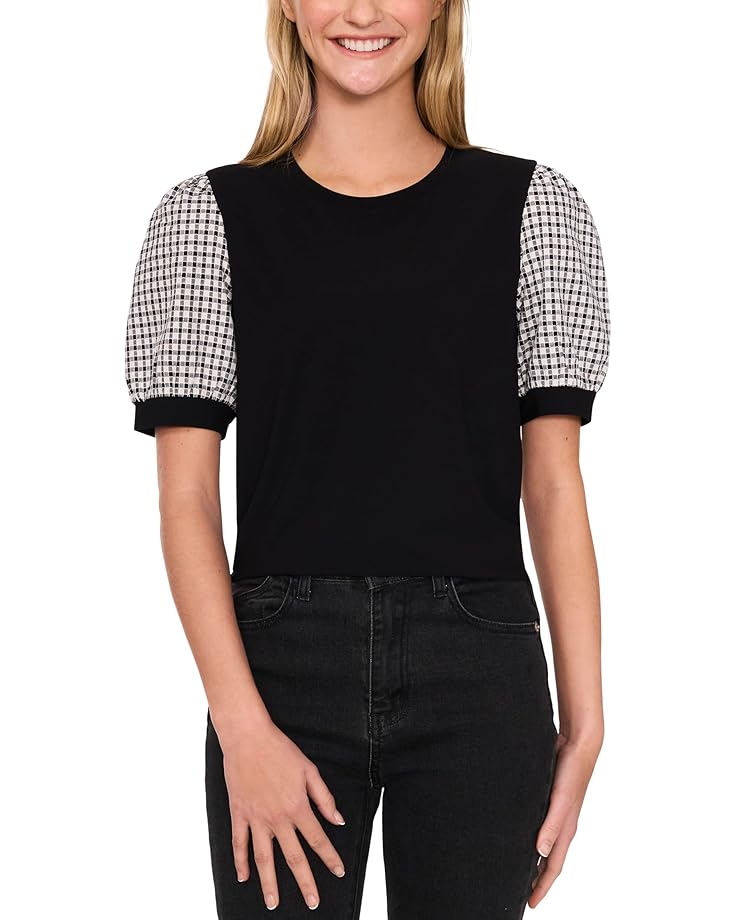 

Топ CeCe Puff Short Sleeves Mix Media Top, цвет Rich Black