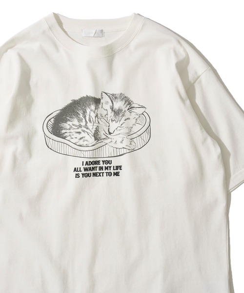 

Футболка с круглым вырезом и графическим принтом кошки ADPOSION, белый